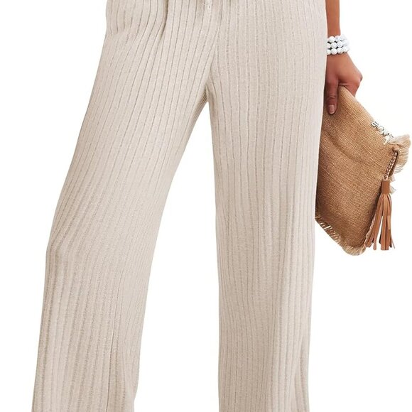 Womens Ribbed Knit Lounge Pajama Pants Soft Fuzzy Comfy Straight Leg Drawstring